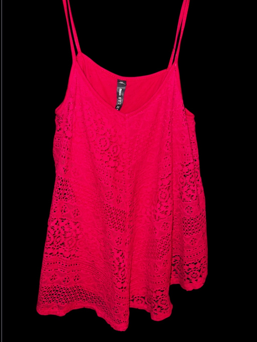 Design Lab Lord & Taylor Bright Red Lace Overlay Cami Tank Top sz S